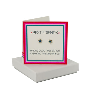 Best Friends Card - Enamel Blue Star Studs Coral and Mint